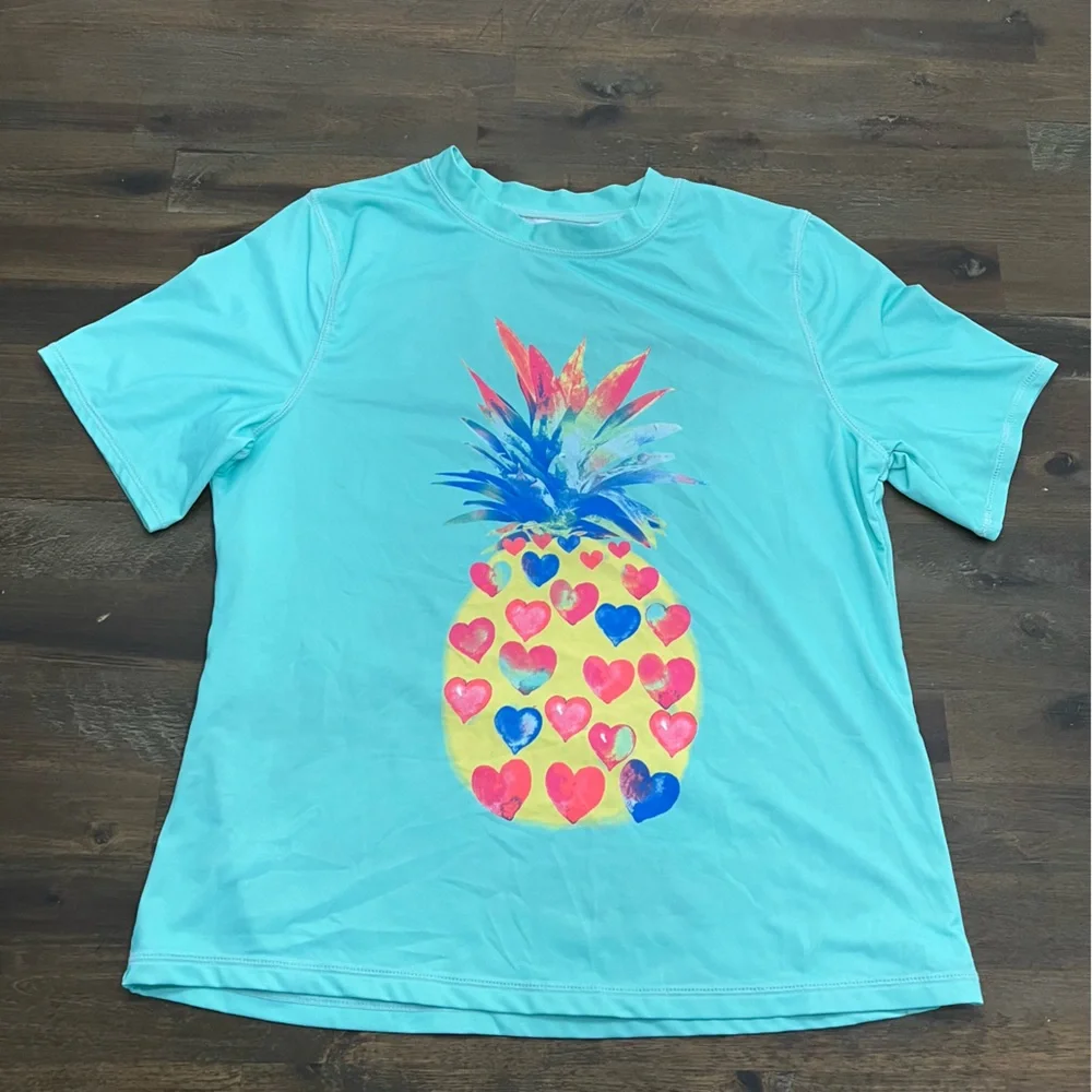 Wonder Nation girls XL swim tee shirt teal with pineapple graphic